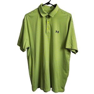 Under Armour men’s golf polo chartreuse lime green black stripe size XL